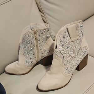 Sugar Beige Ankle Boots with Rhinestone Detailing